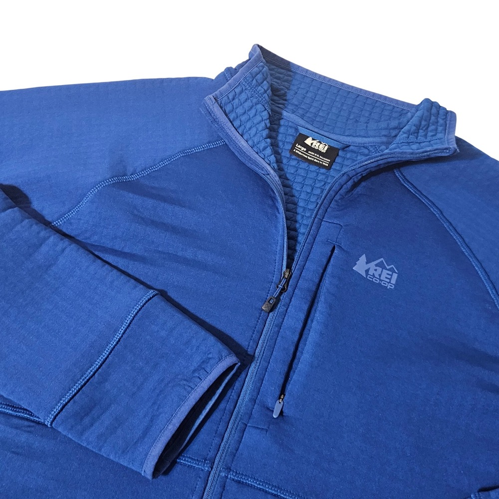 REI Co-op Full Zip Fleece Jacket Mens Large Blue‎ Waffle Grid Fleece 901437